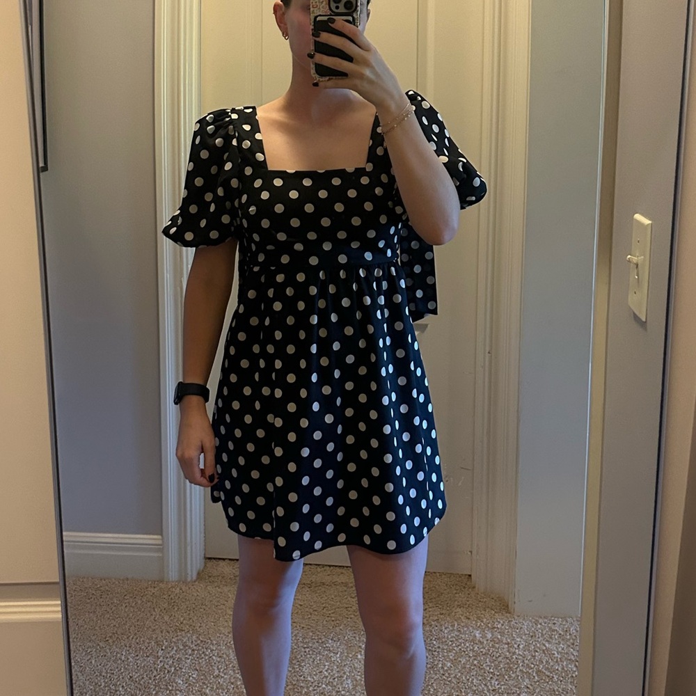 Black and White Puff Sleeve Mini Sundress
